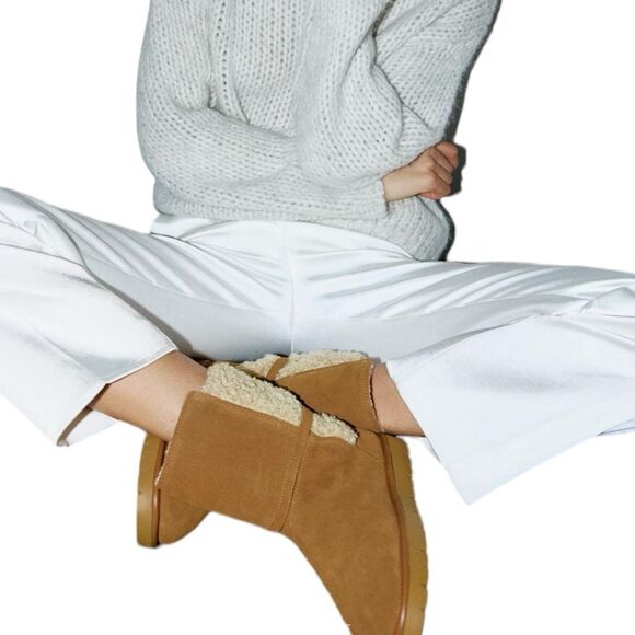 ZARA | Brown | FAUX SHEARLING FLAT LEATHER ANKLE BOOTS - Picture 7 of 7